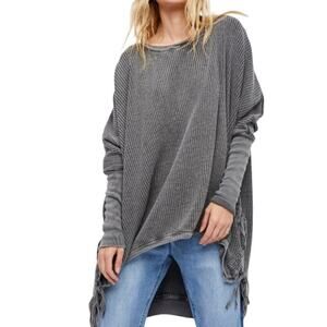 FP One Interlaken Tunic Gray Waffle Knit Oversized Boho Top XS Free People
